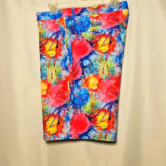 Hreski Mens "Explosion of Colors" Design Colorful Stretch Golf Shorts Size 40 - Picture 2 of 4